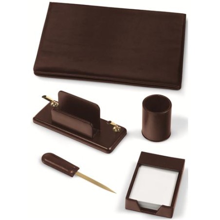 Set da scrivania Niji Lord 5 pezzi in ecopelle con scrittoio, colore marrone - 119-M