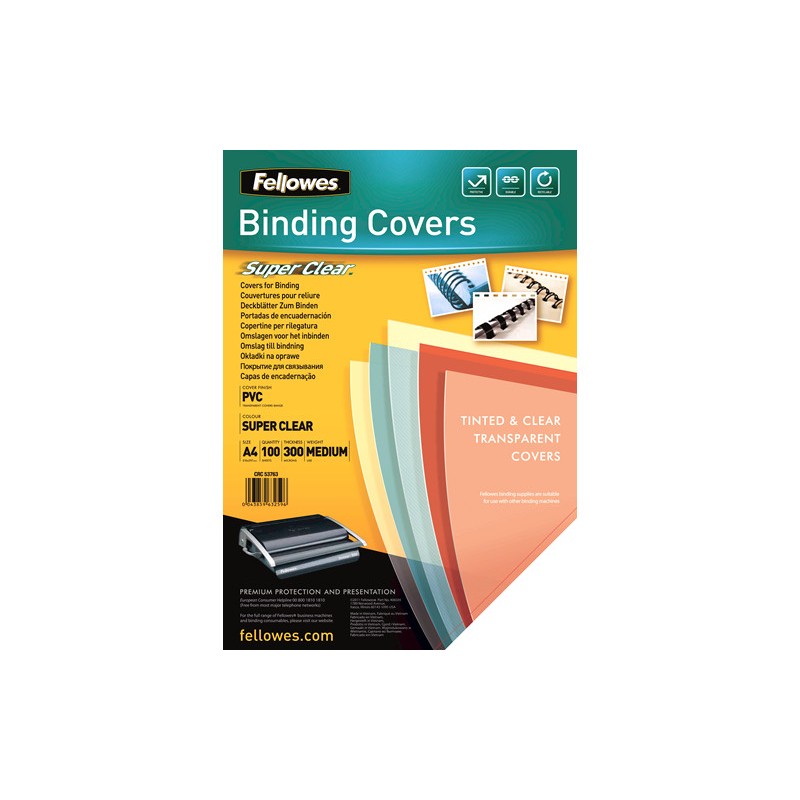 FELLOWES 100 pezzi Copertine in PVC trasparenti A4 300MY 53763 FELLOWES 100 pezzi Copertine in PVC trasparenti A4 300MY 53763