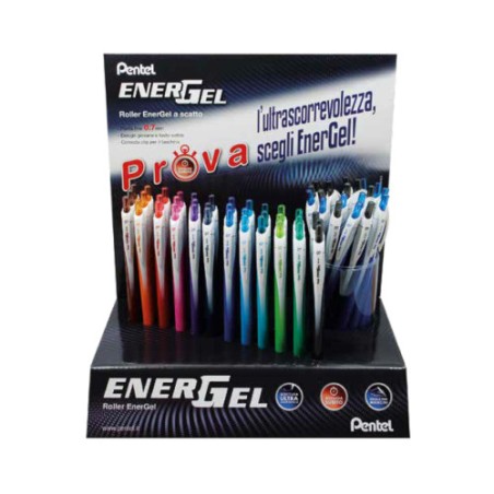 1 - PENTEL Espositore 120 pezzi Penna Roller Energel Slim 07 colori N/R/B 0022244