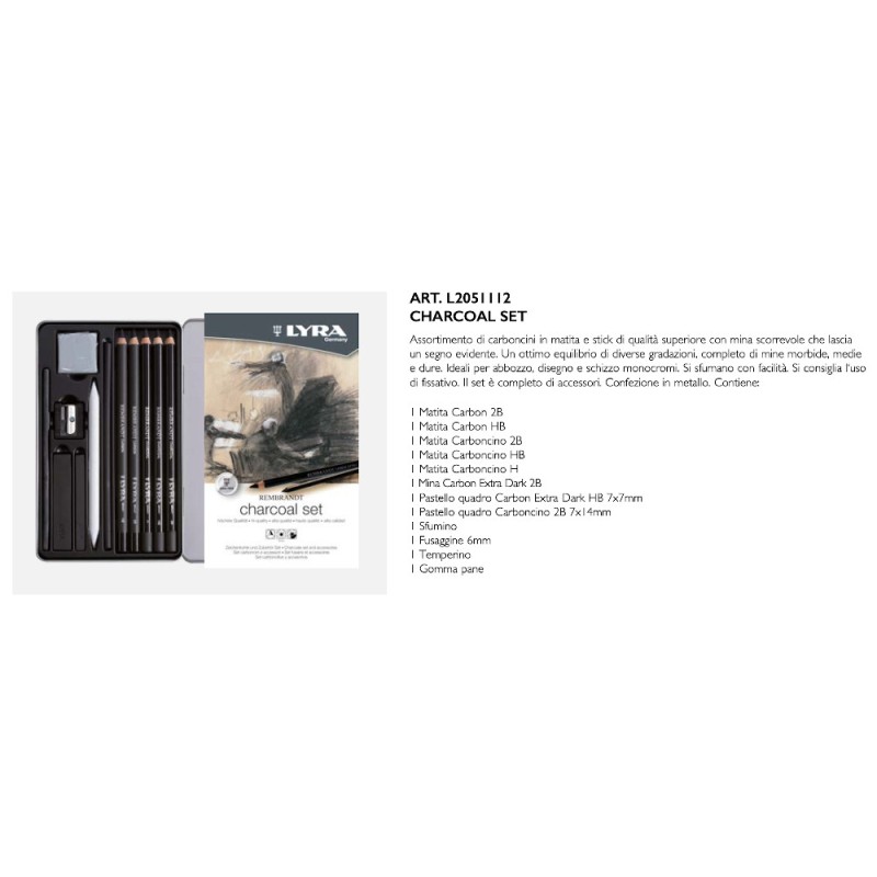 Lyra Rembrandt Charcoal set 11 pezzi carboncini in matita e stick L2051112 Lyra Rembrandt Charcoal set 11 pezzi carboncini in matita e stick L2051112