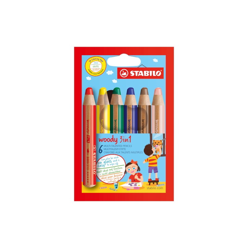 6 pz Matitoni Pastelli Woody 3in1 Stabilo 8806 6 pz Matitoni Pastelli Woody 3in1 Stabilo 8806