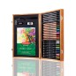 Derwent Academy set arte in cassetta di legno: 12 pastelli, 12 acquerellabili, 6 matite, pennello, gomma, temperino e blocco