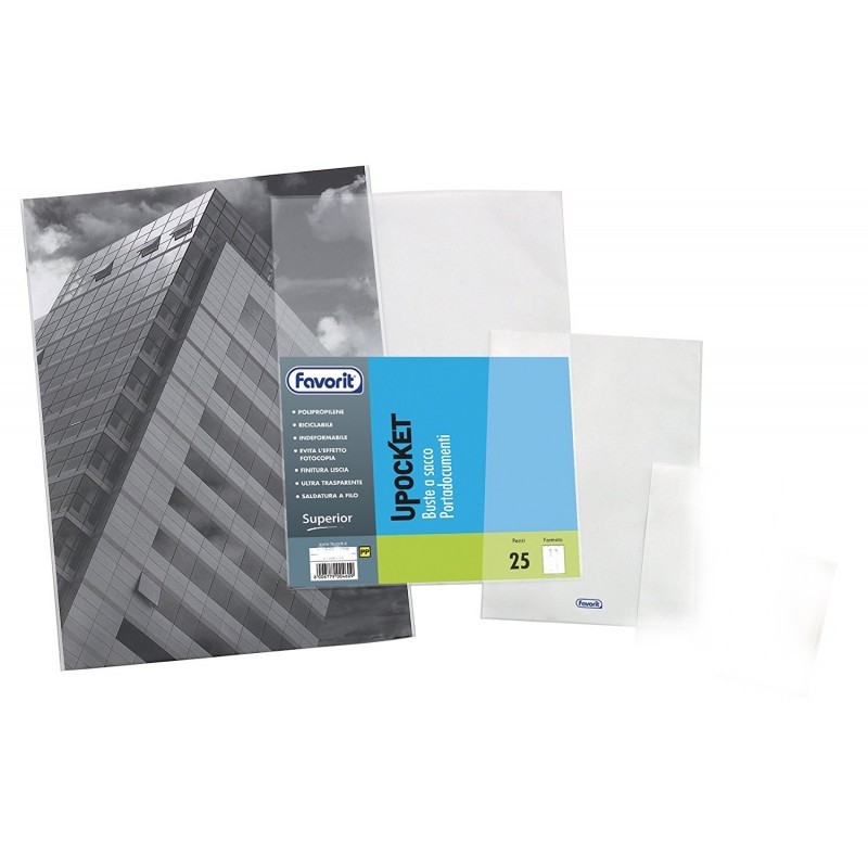 Busta Senza Foratura Upocket Favorit 22x30 Cm Vari Trasparente Conf. 25 460101 Busta Senza Foratura Upocket Favorit 22x30 Cm Vari Trasparente Conf. 25 460101
