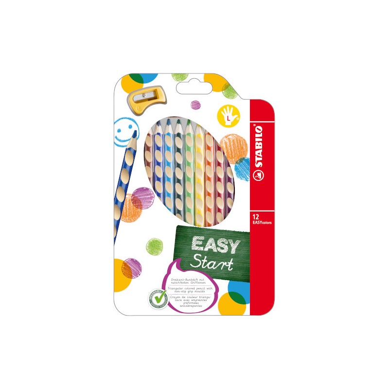 STABILO EASY COLORS PASTELLI -L- 12 col.+temperino 331/12 per mancini