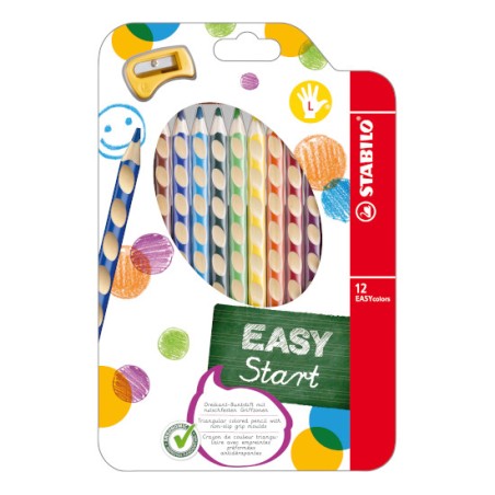 1 - STABILO Pastelli EASY COLORS 12 Colori + Temperamatite per MANCINI