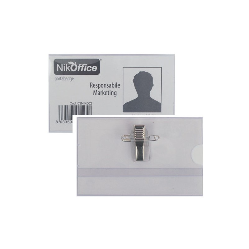 Conf.50 pz Porta Badge Trasparente con Clip+Spilla 9x5,5cm 03/002 Conf.50 pz Porta Badge Trasparente con Clip+Spilla 9x5,5cm 03/002