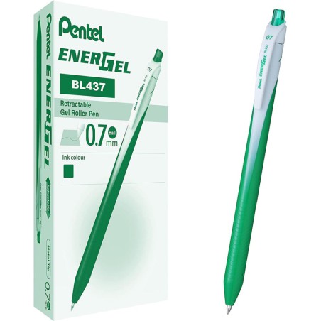 1 - PENTEL 12 pezzi Penna Roller Energel 07 verde a scatto