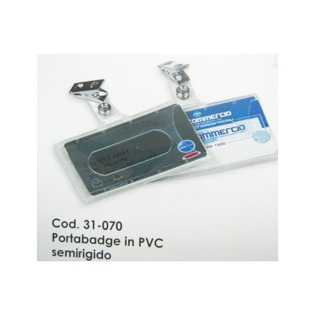 Porta badge Lebez con clip in PVC 9x5,6 cm, confezione da 50 pezzi - 31-070