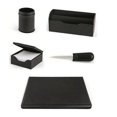 Set scrittoio Niji William 5 pezzi in materiale sintetico, colore nero - 60451