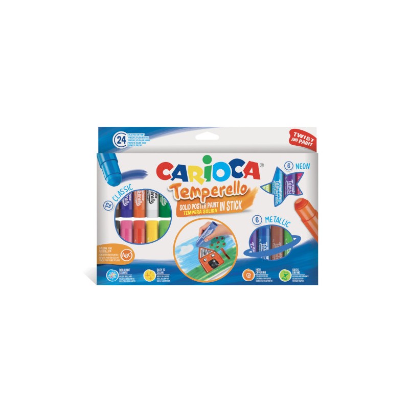 Carioca Temperello tempera solida in stick 24 pezzi colori assortiti 43290 Carioca Temperello tempera solida in stick 24 pezzi colori assortiti 43290