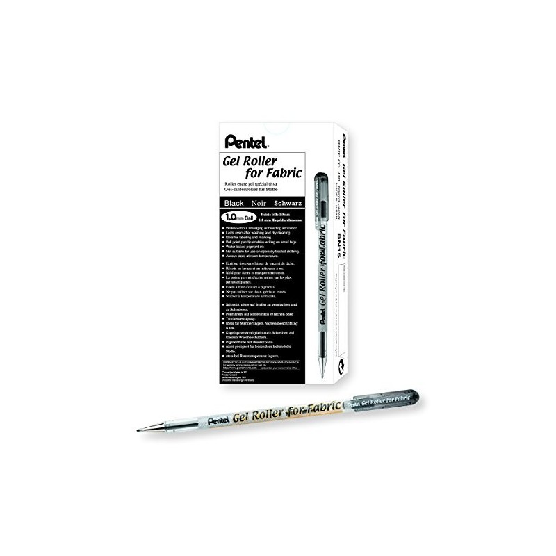 Pentel BN15 penna roller gel per tessuti punta 0.5 mm nera 12 Pz Pentel BN15 penna roller gel per tessuti punta 0.5 mm nera 12 Pz