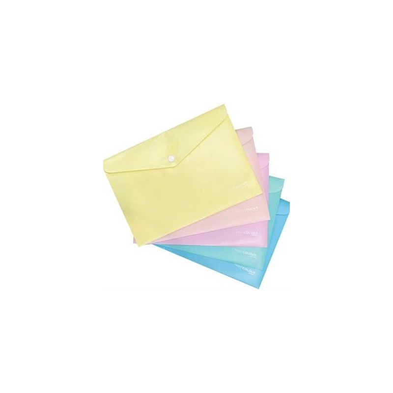ARDA Buste Portadocumenti con Bottone A4 KeepColour - 5 Pezzi - Colori Pastello Assortiti 0284KCP