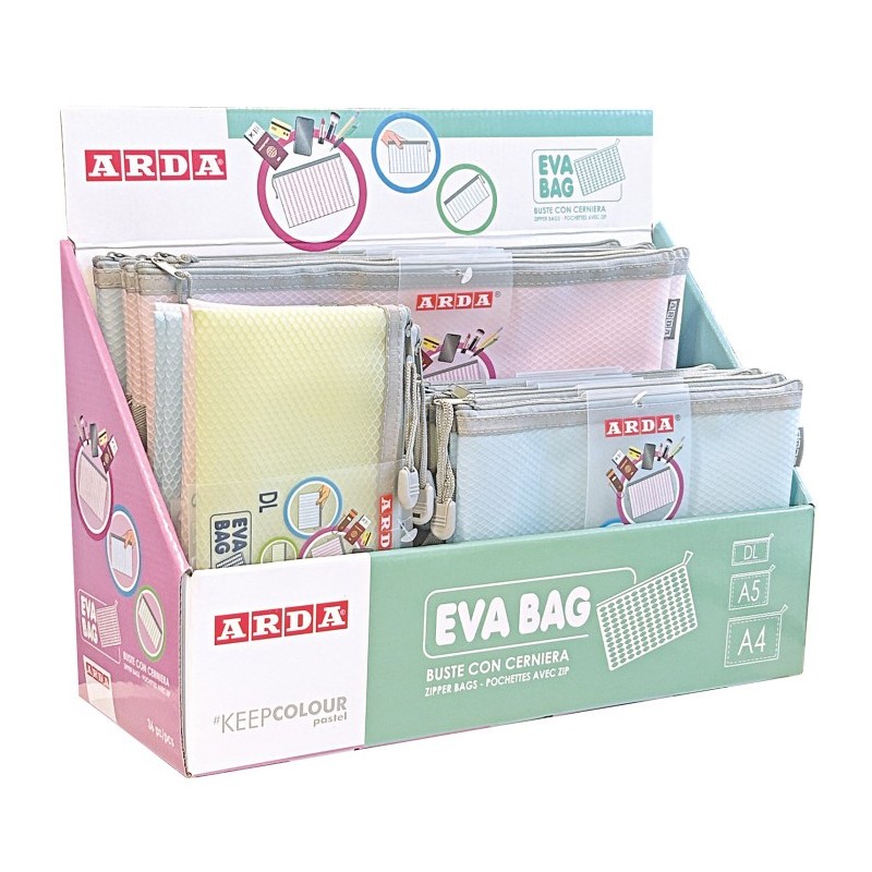 Arda espositore da banco buste in EVA con cerniera Keep Colour Pastel 36 pezzi 0264EXP