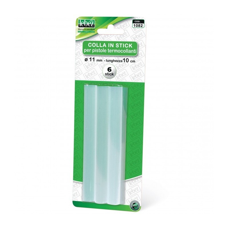 Stick di colla a caldo Lebez, diametro 11 mm, lunghezza 10 cm, blister da 6 pezzi - 1082