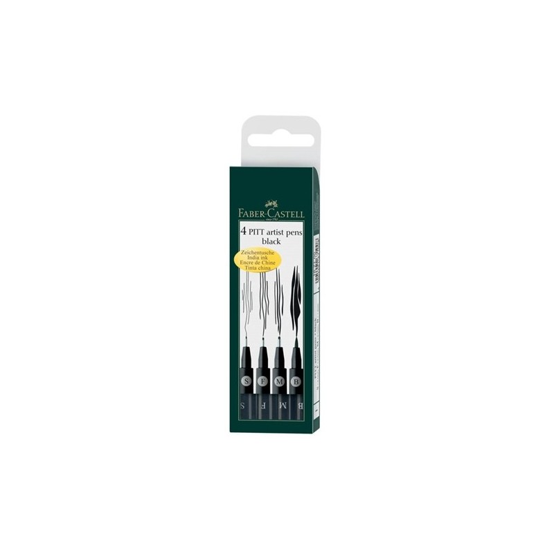 Set di 4 Penne a China Faber-Castell Pitt Artist Pen Nere, Punte F, S, M, B - 167100 Set di 4 Penne a China Faber-Castell Pitt Artist Pen Nere, Punte F, S, M, B - 167100