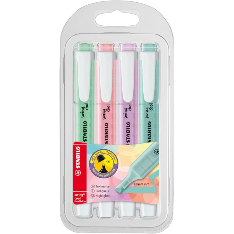 Evidenziatore Stabilo Swing Cool Pastel - 4 Colori 275/4-08 Evidenziatore Stabilo Swing Cool Pastel - 4 Colori 275/4-08