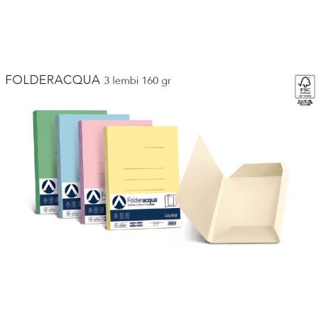 Cartellina 3 Lembi Folderacqua 160g Celeste Favini Formato A4 - 50pz A50T034