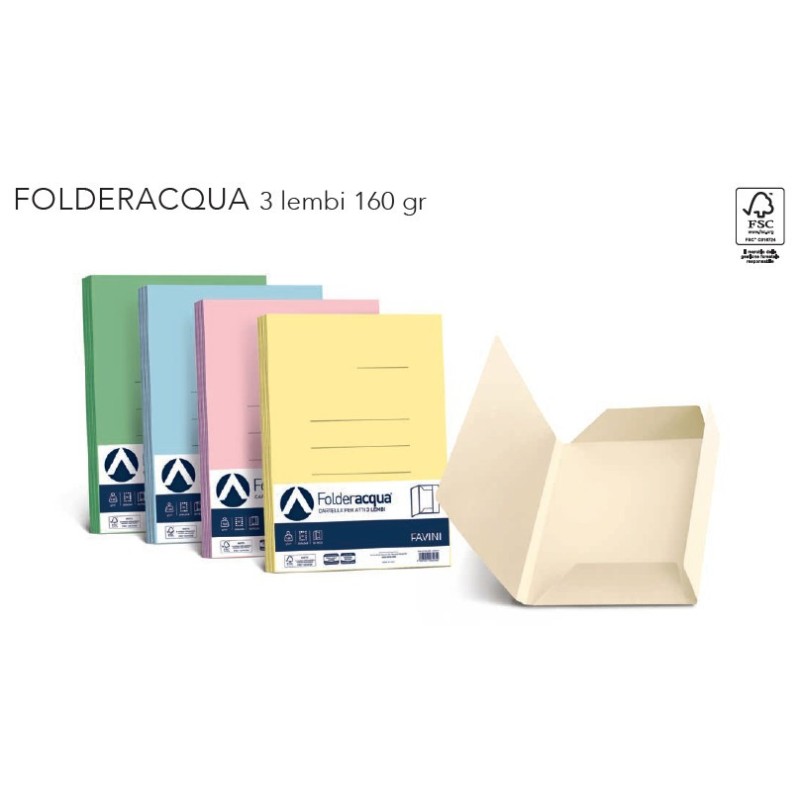 Cartellina 3 Lembi Folderacqua Favini 160g Verde Chiaro Formato A4 -50pz A50P034 Cartellina 3 Lembi Folderacqua Favini 160g Verde Chiaro Formato A4 -50pz A50P034