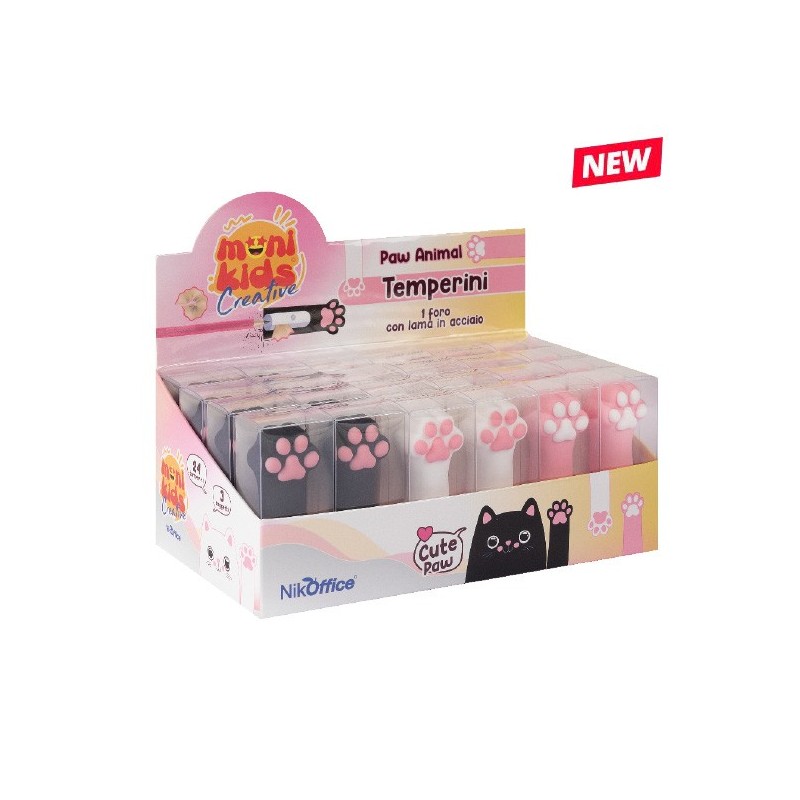 Moni Kids espositore da 24 Pz temperamatite 1 foro Paw Animals 12/052 Moni Kids espositore da 24 Pz temperamatite 1 foro Paw Animals 12/052