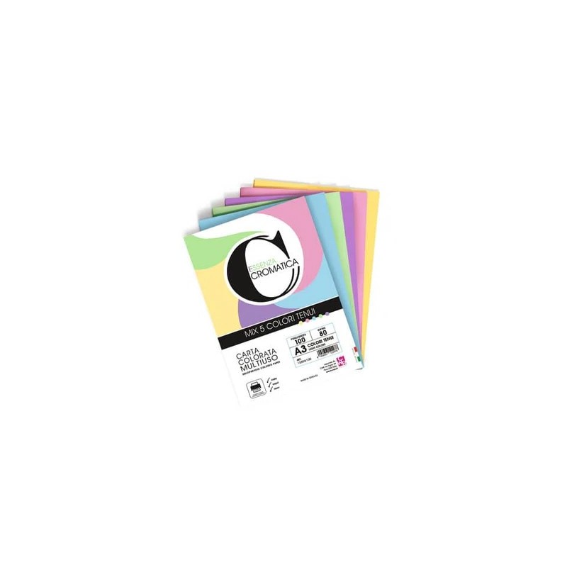 Carta Colorata Cromatica CWR 160g/m² A3 100 Fogli in 5 Colori Tenui Assortiti 12305/100