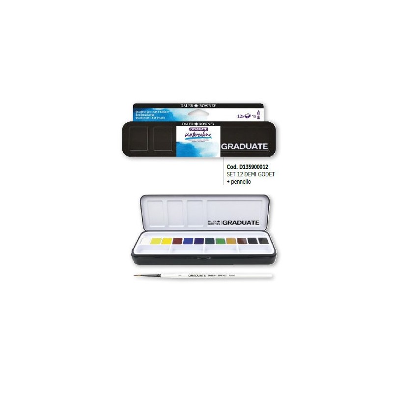 Daler-Rowney Graduate set acquerelli 12 mezze godet con pennello D135900012 Daler-Rowney Graduate set acquerelli 12 mezze godet con pennello D135900012