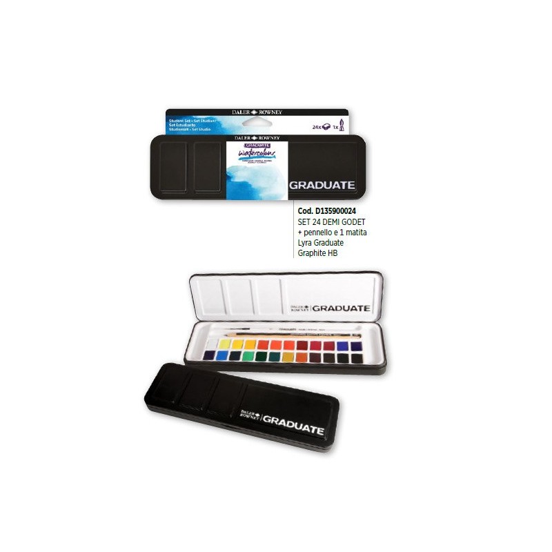 Daler-Rowney Graduate set acquerelli 24 mezze godet con pennello e matita D135900024 Daler-Rowney Graduate set acquerelli 24 mezze godet con pennello e matita D135900024