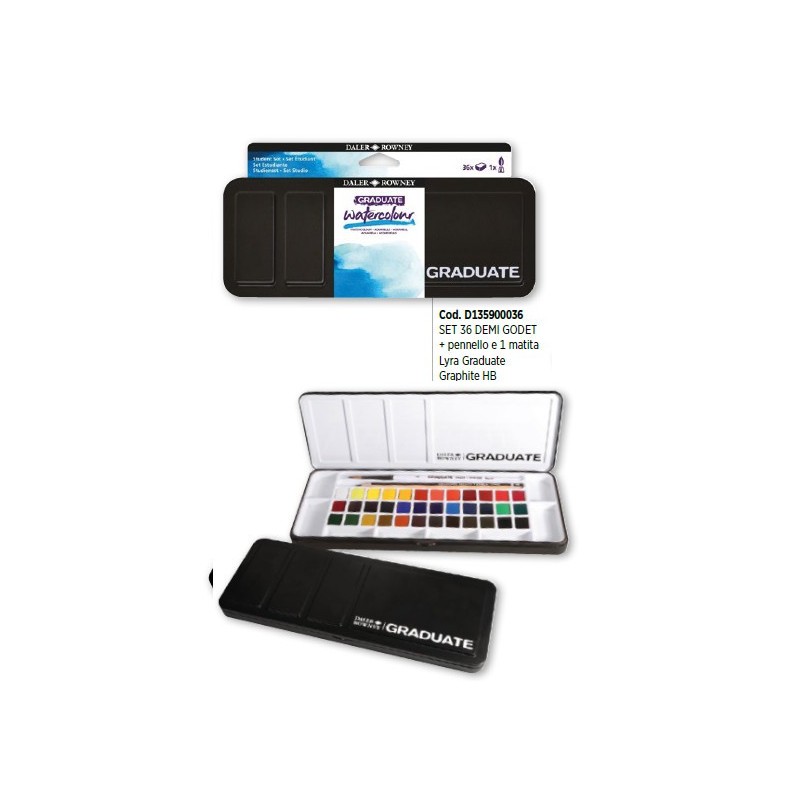 Daler-Rowney Graduate set acquerelli 36 mezze godet con pennello e matita D135900036 Daler-Rowney Graduate set acquerelli 36 mezze godet con pennello e matita D135900036