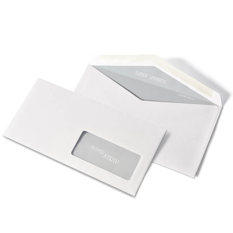 Blasetti buste commerciali 11x23 cm bianche 90 g con finestra chiusura Super Strip – confezione 500 pezzi 0148