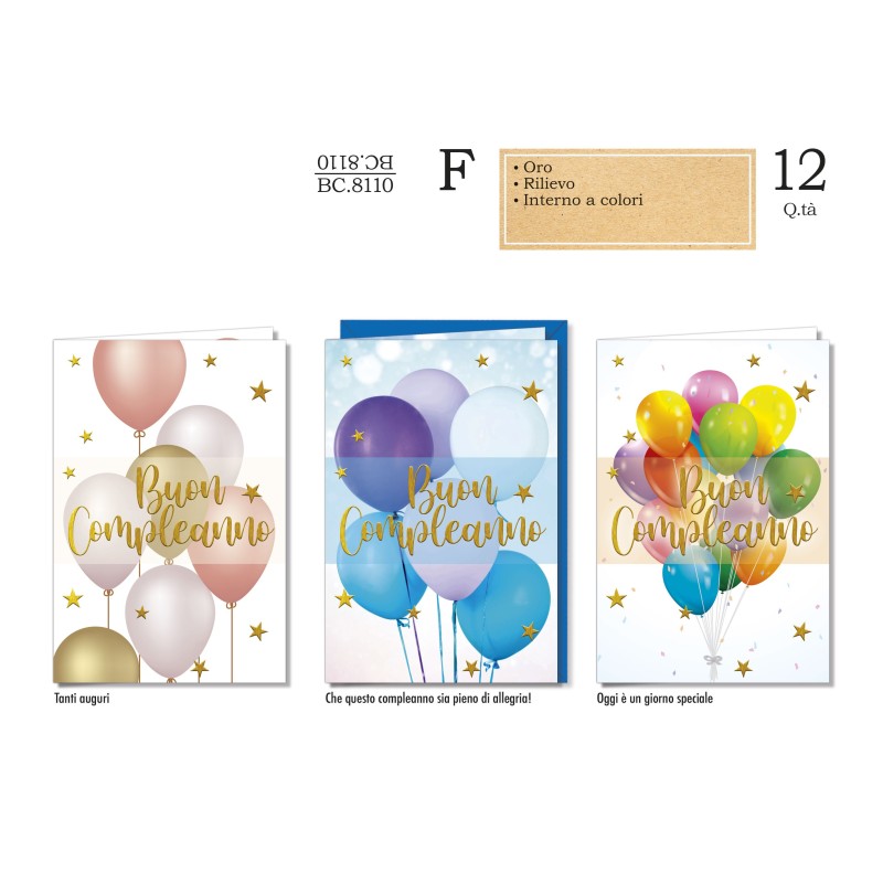 Cromo Biglietti Auguri buon compleanno fantasie assortite 12pz BC8110 Cromo Biglietti Auguri buon compleanno fantasie assortite 12pz BC8110