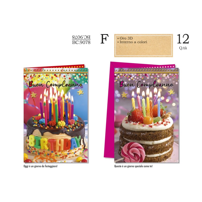 Cromo Biglietti Auguri buon compleanno cake due fantasie 12pz BC9078 Cromo Biglietti Auguri buon compleanno cake due fantasie 12pz BC9078