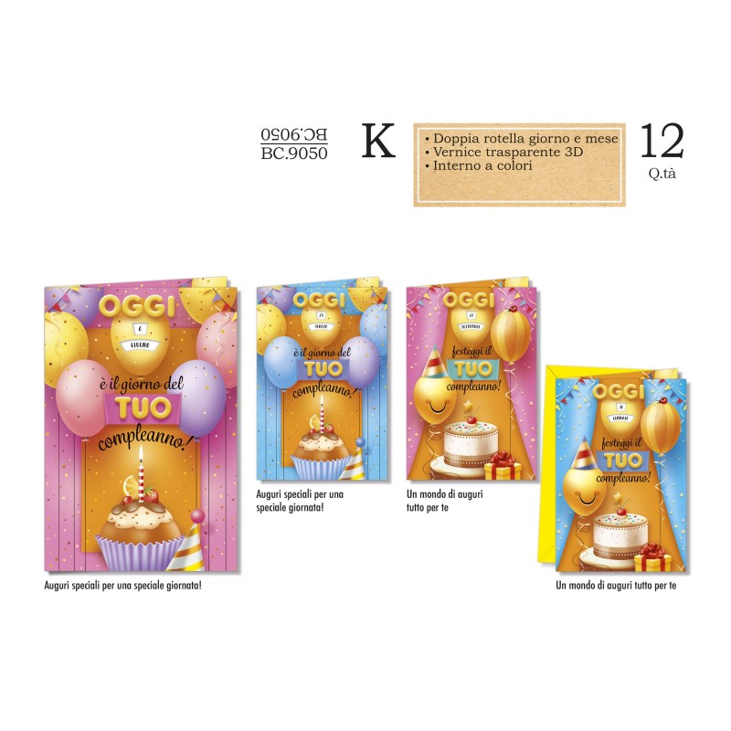 Biglietti compleanno Bambini rotella 12pz CROMO BC9050 Biglietti compleanno Bambini rotella 12pz CROMO BC9050