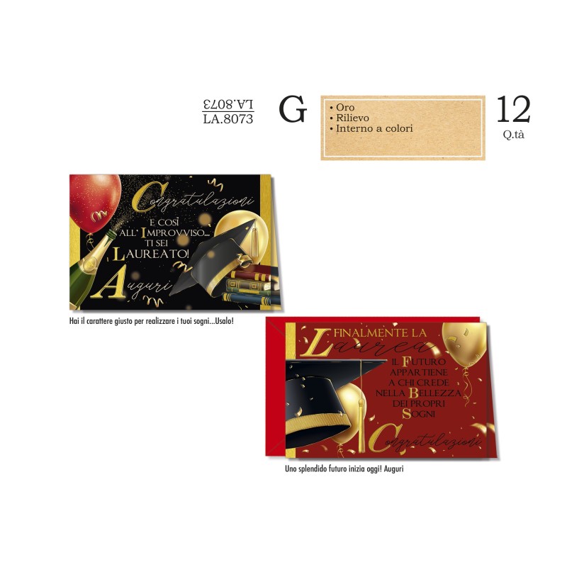 Cromo Biglietti Laurea classico fantasie assortite 12pz LA8073 Cromo Biglietti Laurea classico fantasie assortite 12pz LA8073