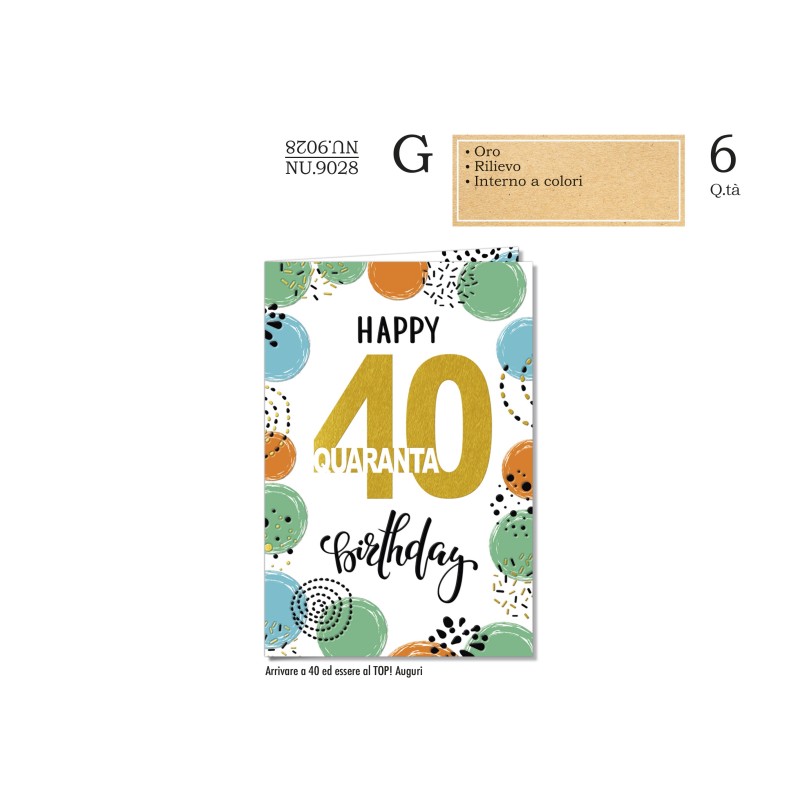 Cromo Biglietti Buon compleanno 40 anni multicolor 6pz NU9028 Cromo Biglietti Buon compleanno 40 anni multicolor 6pz NU9028