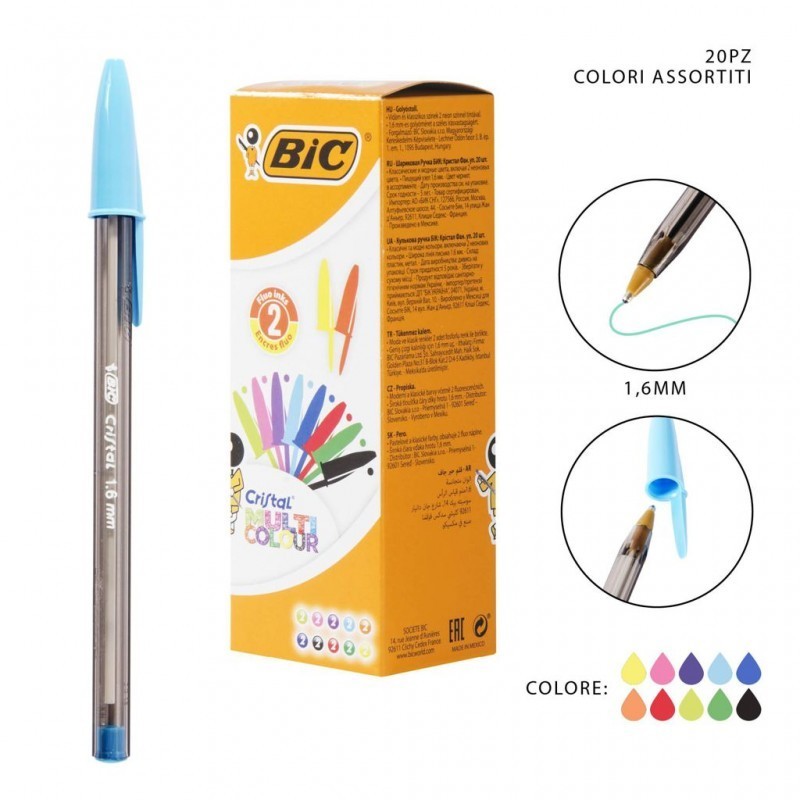 BIC Cristal Large Multicolor Penna a Sfera Colori Assortiti 1,6 mm Confezione da 20 926381 BIC Cristal Large Multicolor Penna a Sfera Colori Assortiti 1,6 mm Confezione da 20 926381