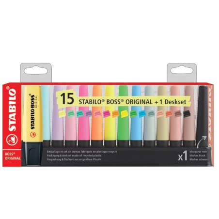 Stabilo Boss desk set 15 evidenziatori colori pastello natura e nero F60915