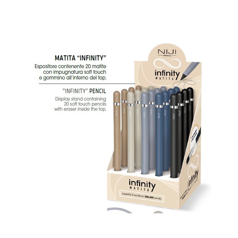 Matita infinita Lebez Infinity soft touch con gommino, espositore da 20 pezzi - 81517