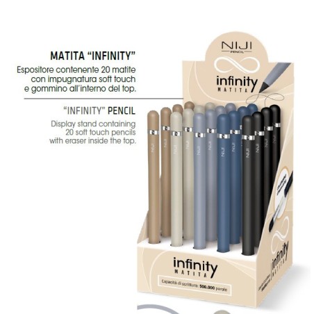 Matita infinita Lebez Infinity soft touch con gommino, espositore da 20 pezzi - 81517