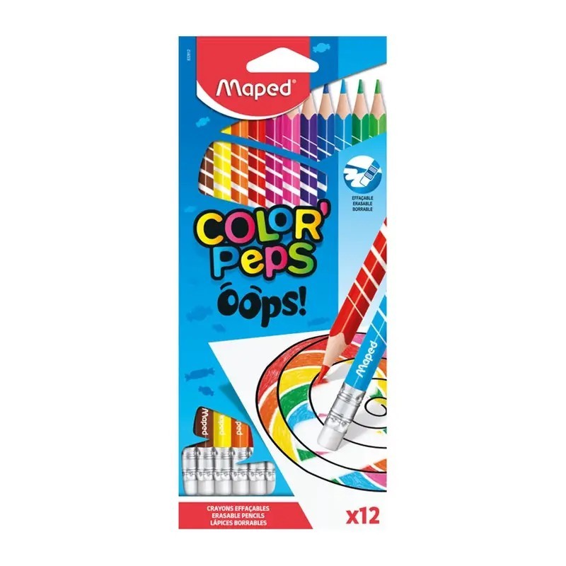 PASTELLI CANCELLABILI OOPS da 12 C/GOMMA COLOR PEPS 832812 PASTELLI CANCELLABILI OOPS da 12 C/GOMMA COLOR PEPS 832812