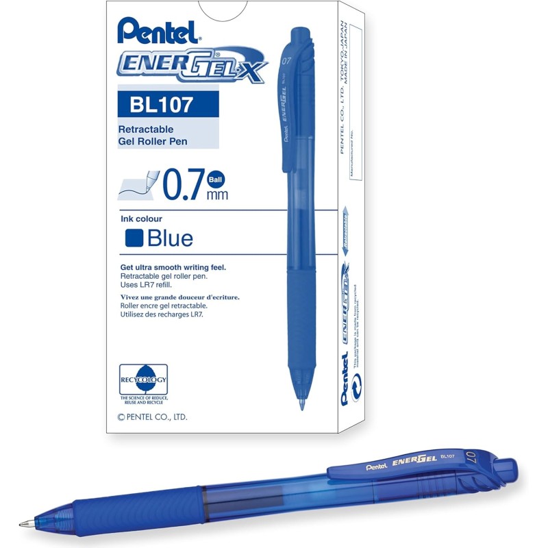 Pentel EnerGel-X BL107A Roller a Scatto 0,7 mm Inchiostro Gel Blu 12 pz Pentel EnerGel-X BL107A Roller a Scatto 0,7 mm Inchiostro Gel Blu 12 pz