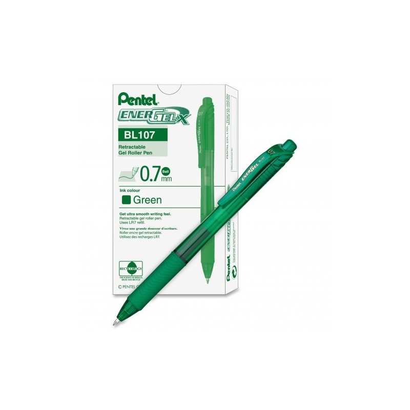 Pentel EnerGel-X BL107A Roller a Scatto 0,7 mm Inchiostro Gel Verde 12 pz Pentel EnerGel-X BL107A Roller a Scatto 0,7 mm Inchiostro Gel Verde 12 pz