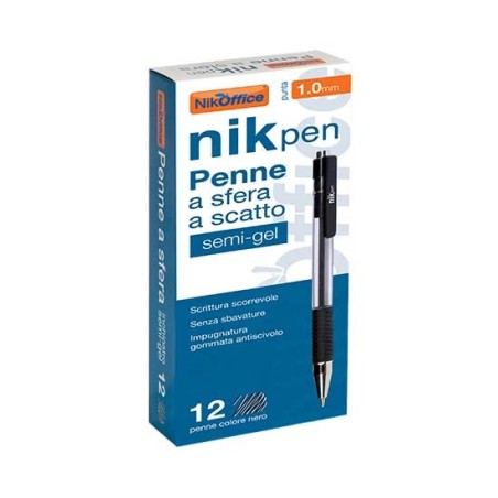 Penna Biro a Scatto Semigel punta 1.0 mm Nera 12 Pz 20/224