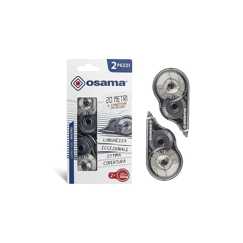 Osama Correttore a Nastro 5 mm × 20 m Corpo Trasparente Colore Nero 2 Pezzi OW230226 Osama Correttore a Nastro 5 mm × 20 m Corpo Trasparente Colore Nero 2 Pezzi OW230226