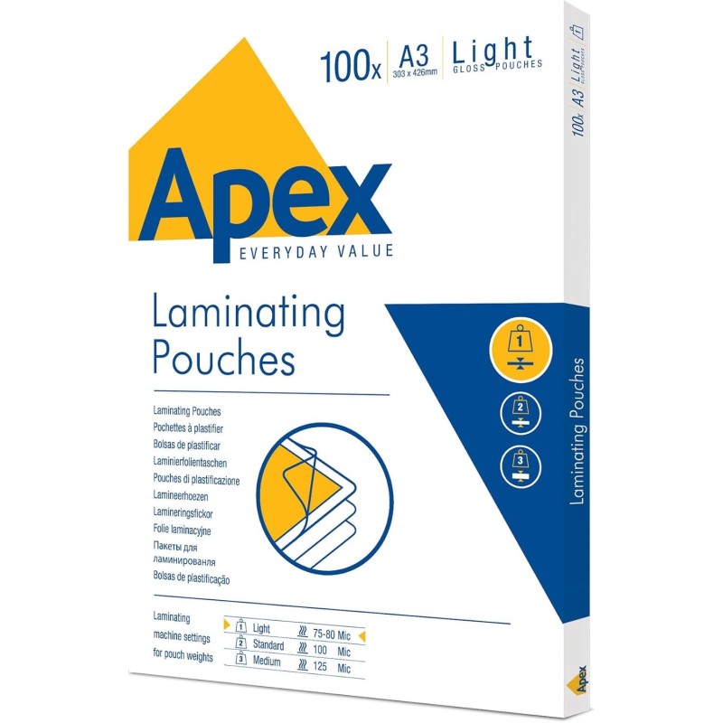 FELLOWES 100 pezzi Pouches per plastificare formato A3 75/80my Apex 6001901 FELLOWES 100 pezzi Pouches per plastificare formato A3 75/80my Apex 6001901