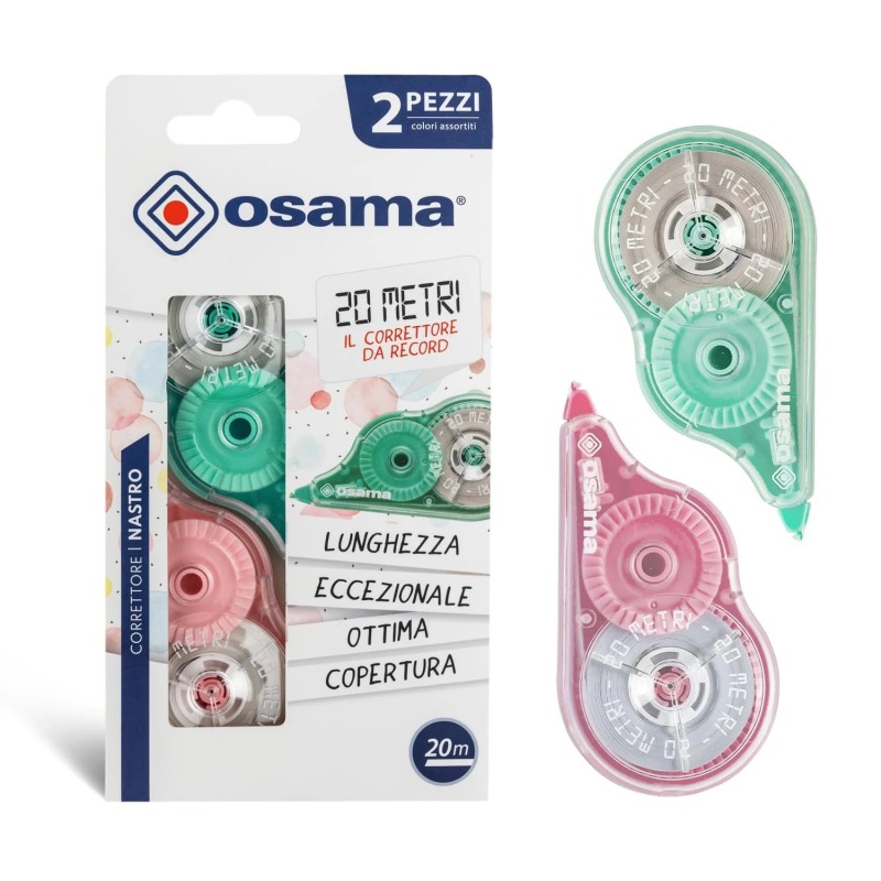 Osama Correttore a Nastro 20 m Impugnatura Ergonomica blister 2 Pezzi OW84005799 Osama Correttore a Nastro 20 m Impugnatura Ergonomica blister 2 Pezzi OW84005799