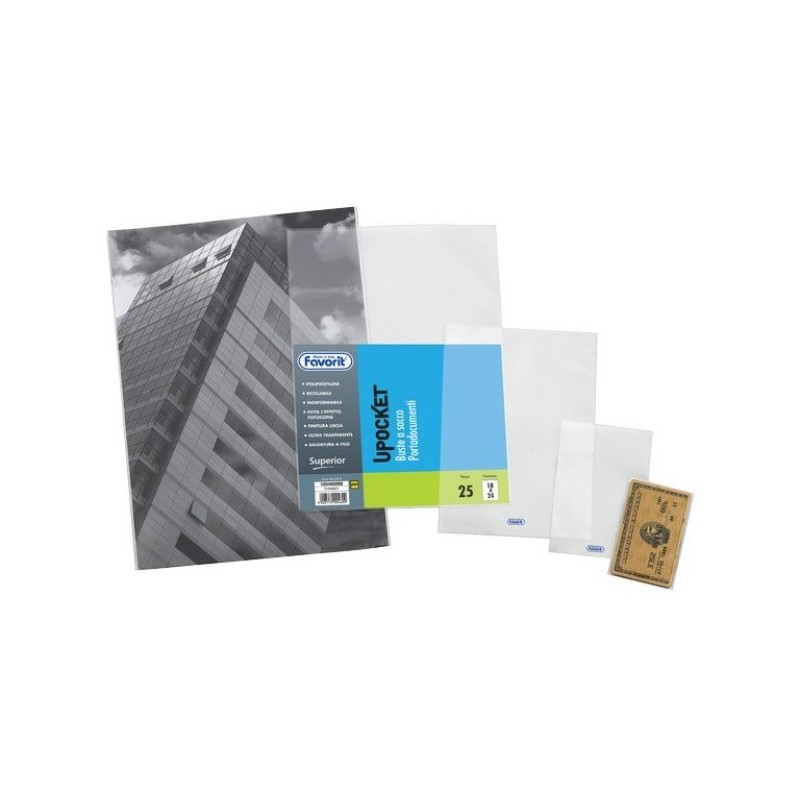 Favorit Buste a U Upocket A7 7,5x11 cm Polipropilene Lisce Trasparenti Superior 25 Pz 460086 Favorit Buste a U Upocket A7 7,5x11 cm Polipropilene Lisce Trasparenti Superior 25 Pz 460086