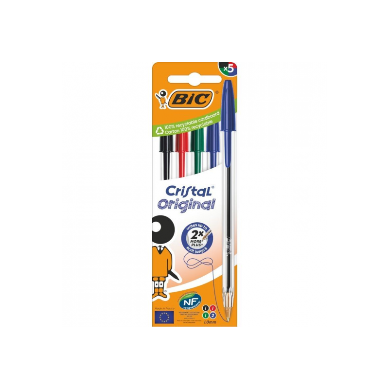 BIC Cristal Original Penna a Sfera Punta Media 1,0 mm Colori Assortiti 5 Pezzi 516346 BIC Cristal Original Penna a Sfera Punta Media 1,0 mm Colori Assortiti 5 Pezzi 516346