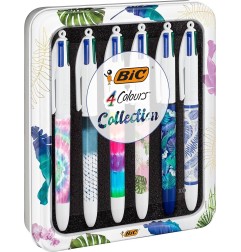 BIC Metal Box 6 pz Penna Biro a sfera 4 colori DECORS 9926071