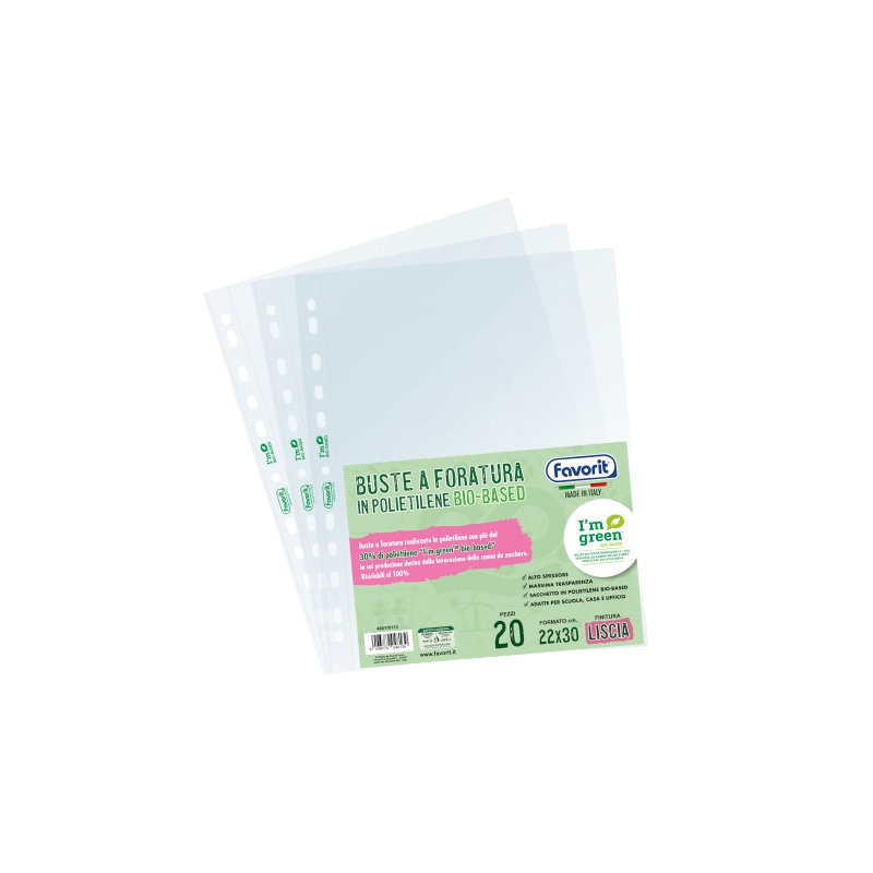 FAVORIT Buste a foratura universale Bio Based lucide 013 22x30cm 20pz. 400178113 FAVORIT Buste a foratura universale Bio Based lucide 013 22x30cm 20pz. 400178113