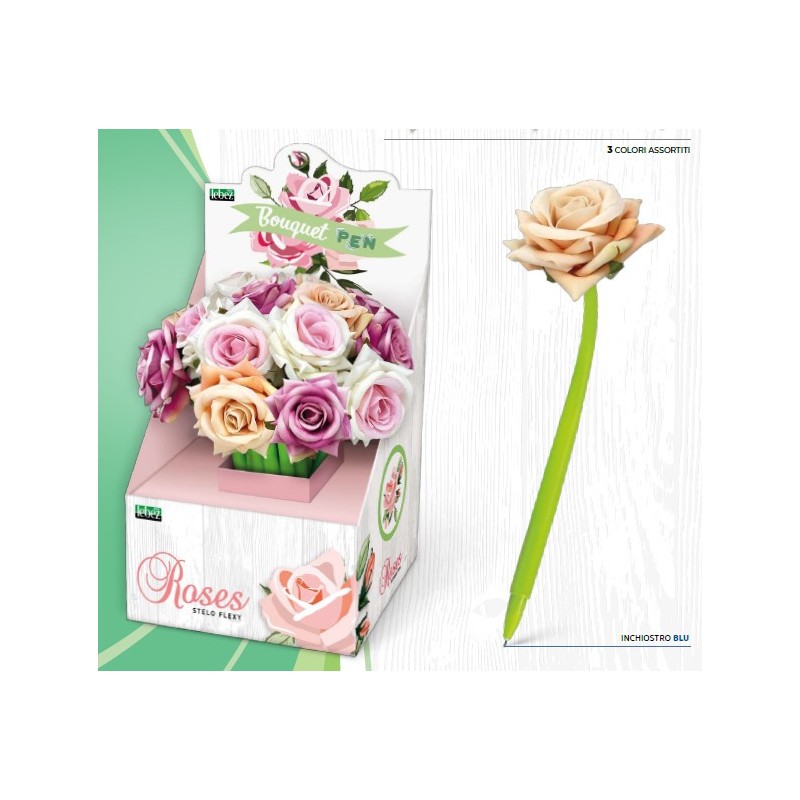 Penna flexi Lebez Red Roses con rosa in tessuto, espositore da 16 pezzi - 82102 Penna flexi Lebez Red Roses con rosa in tessuto, espositore da 16 pezzi - 82102