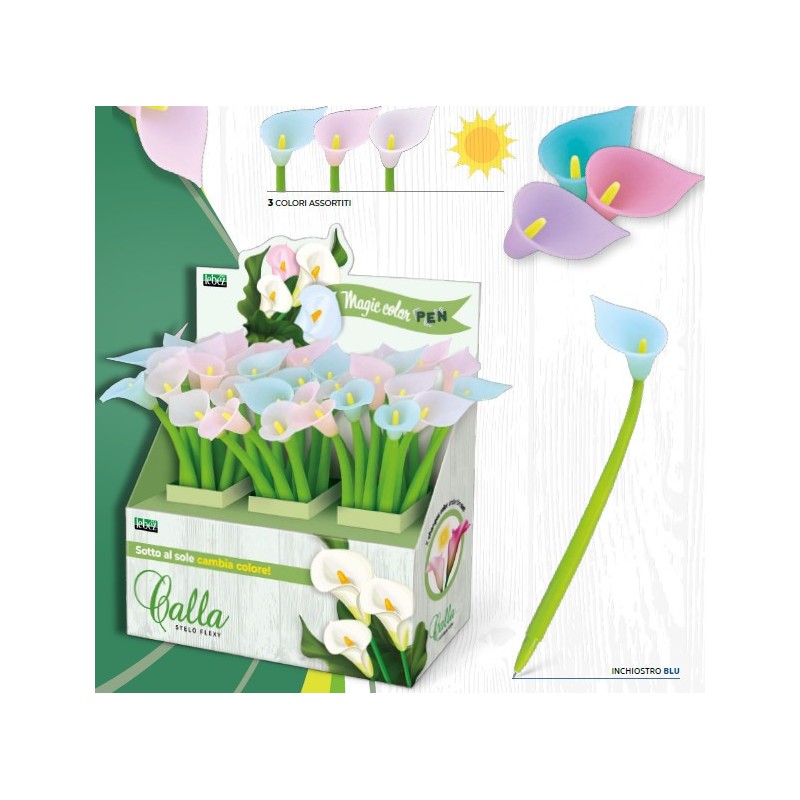 Penna flexi Lebez Magic Color Calla con fiore che cambia colore, espositore da 36 pezzi - 82108